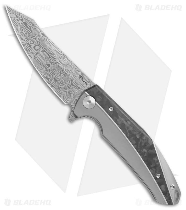Reate K-1 Frame Lock Flipper Knife Marble Carbon Fiber/Ti (3.8" Damasteel)
