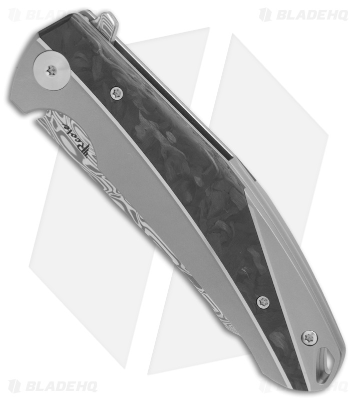 Reate K-1 Frame Lock Flipper Knife Marble Carbon Fiber/Ti (3.8" Damasteel)