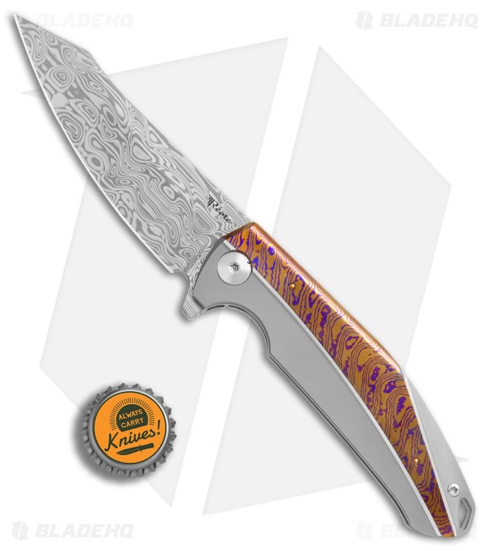 Reate K-1 Frame Lock Flipper Knife Titanium/Mokuti  (3.8" Damasteel)