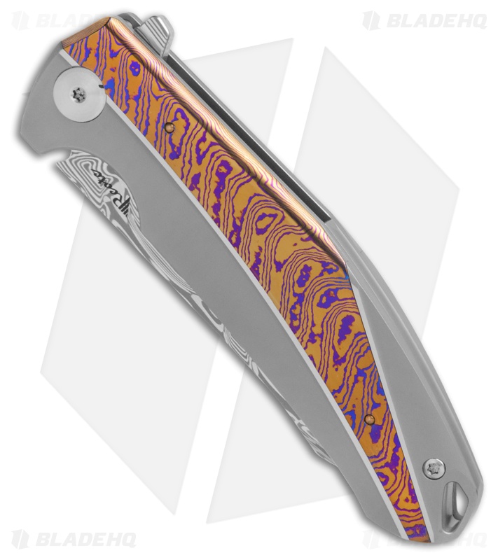 Reate K-1 Frame Lock Flipper Knife Titanium/Mokuti  (3.8" Damasteel)