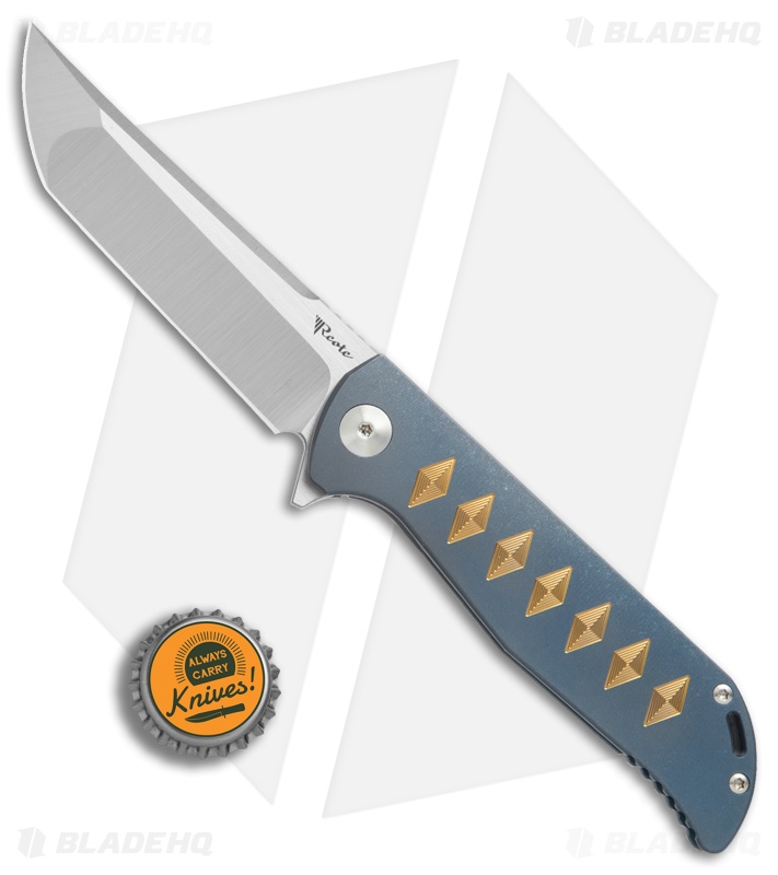 Reate K-2 Frame Lock Knife Blue Ti w/ Bronze Diamonds (3.8" Satin)