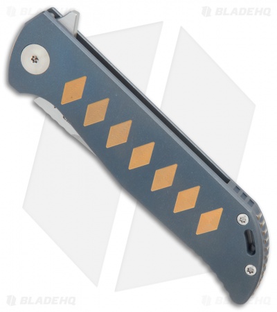 Reate K-2 Frame Lock Knife Blue Ti w/ Bronze Diamonds (3.8" Satin)