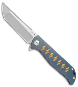 Reate K-2 Frame Lock Knife Blue Ti w/ Bronze Diamonds (3.8" Satin)