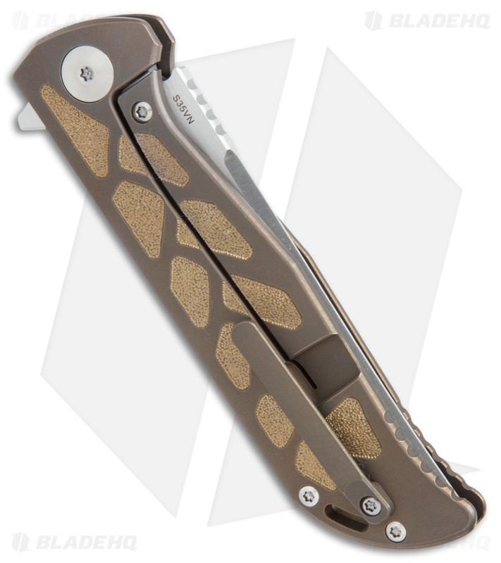 Reate K2 Frame Lock Knife Engraved Bronze Titanium (3.8" Satin) Blade HQ