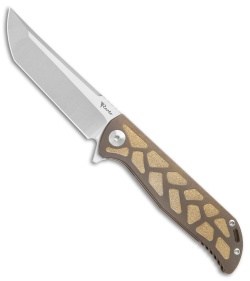 Reate K-2 Frame Lock Knife Engraved Bronze Titanium  (3.8" Satin)