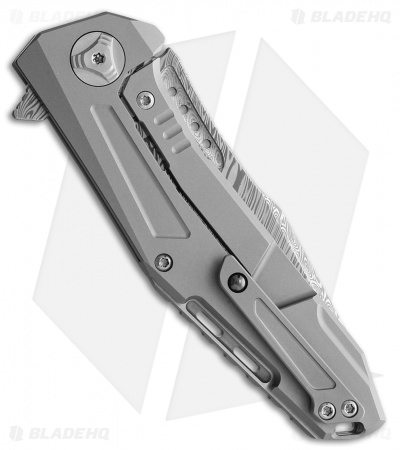 Reate K-3 Frame Lock Drop Point Flipper Knife Carbon Fiber/Ti (3.875" Damascus)