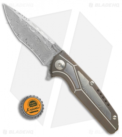 Reate K-4 Frame Lock Flipper Knife Bronze Ti/Damascus (3.75" Damasteel)