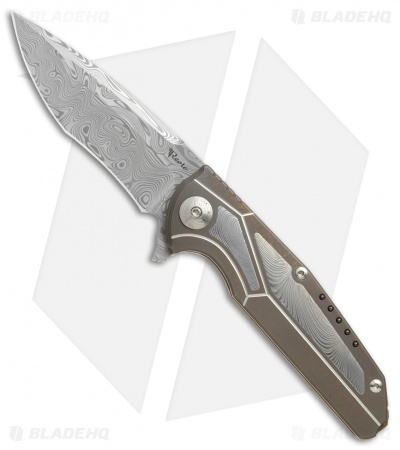 Reate K-4 Frame Lock Flipper Knife Bronze Ti/Damascus (3.75" Damasteel)