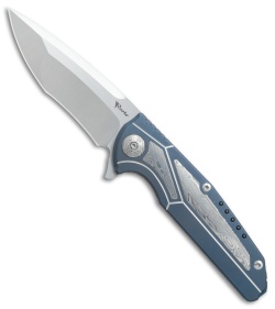 Reate K-4 Frame Lock Flipper Knife Blue Ti/Damascus (3.75" Satin)