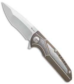 Reate K-4 Frame Lock Flipper Knife Bronze Ti/Damascus (3.75" Satin)