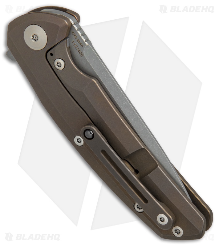 Reate Knives New Epoch Frame Lock Knife Bronze Titanium w/Mokuti Inlay