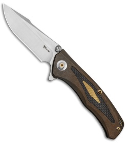 Reate Knives New Torrent Frame Lock Knife Bronze Ti/Carbon Fiber (3.6" Satin/SW)