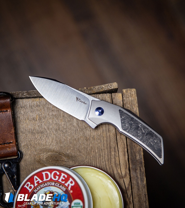 Reate Tashi Bharucha T2500 Frame Lock Flipper Knife Marble CF (2.5" Satin)