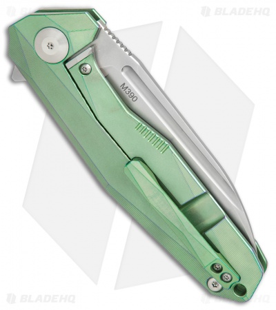 Rike Knife 1504B Frame Lock Flipper Knife Green Ti (3.75" M390 Bead Blast)