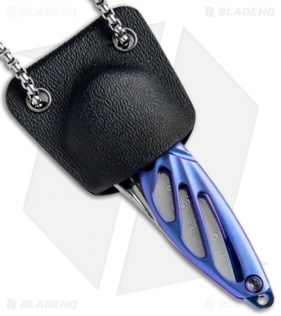 Rike Knife Hummingbird Mini Flipper Knife Blue Titanium (1.5" Damascus)