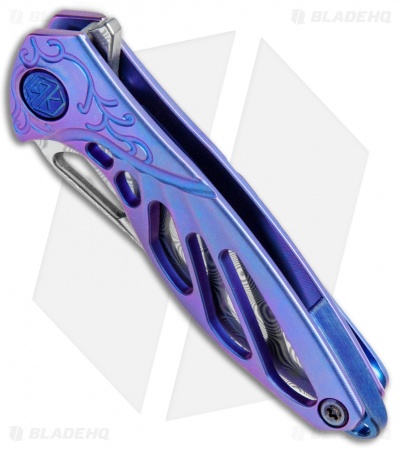 Rike Knife Hummingbird Mini Flipper Knife Blue Titanium (1.5" Damascus)