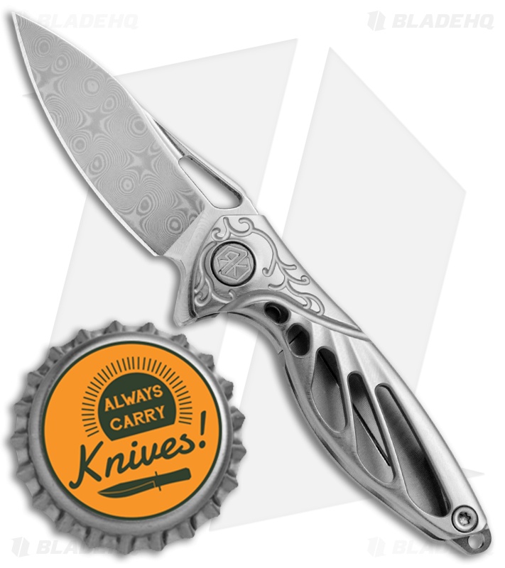 Rike Knife Hummingbird Mini Flipper Knife Gray Titanium (1.5" Damascus)
