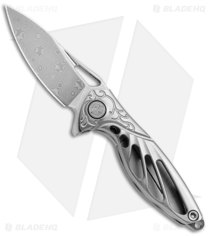 Rike Knife Hummingbird Mini Flipper Knife Gray Titanium (1.5" Damascus)