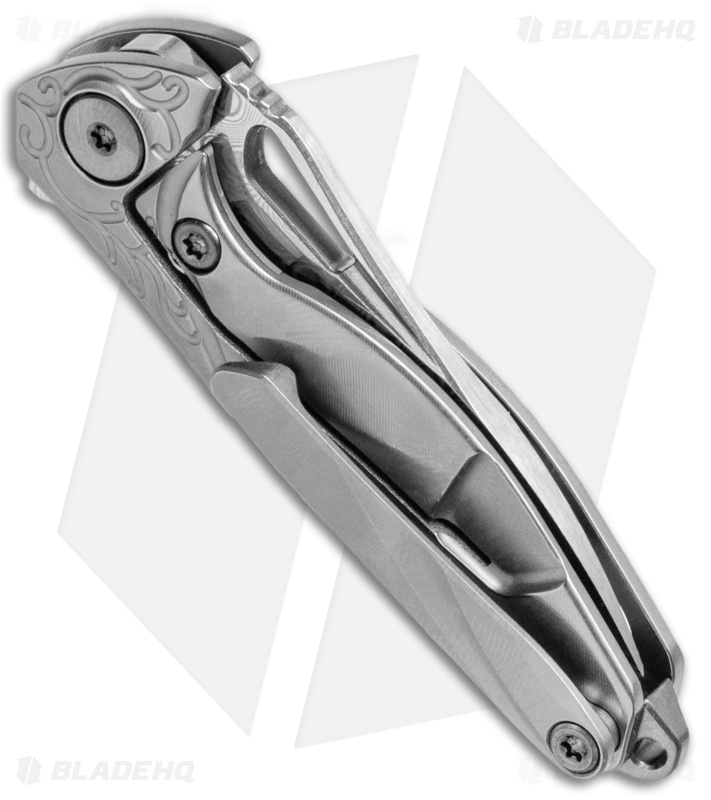 Rike Knife Hummingbird Mini Flipper Knife Gray Titanium (1.5" Damascus)