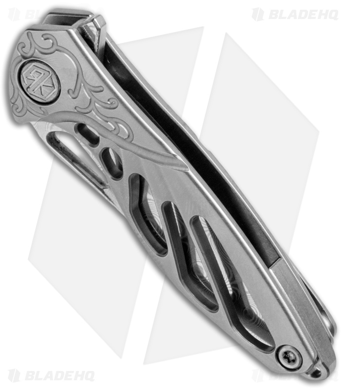 Rike Knife Hummingbird Mini Flipper Knife Gray Titanium (1.5" Damascus)