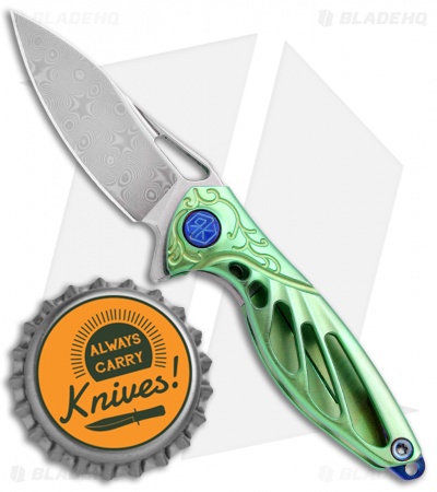 Rike Knife Hummingbird Mini Flipper Knife Green Titanium (1.5" Damascus)