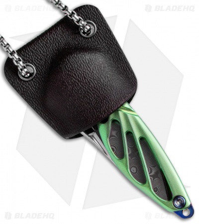 Rike Knife Hummingbird Mini Flipper Knife Green Titanium (1.5" Damascus)