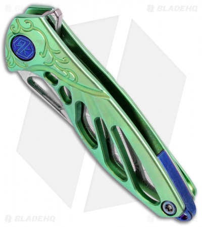 Rike Knife Hummingbird Mini Flipper Knife Green Titanium (1.5" Damascus)