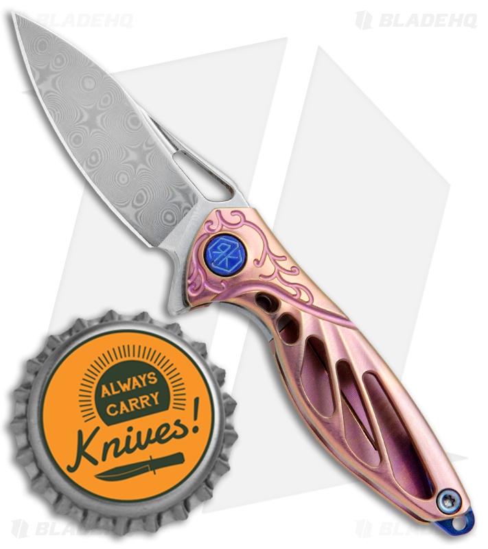 Rike Knife Hummingbird Mini Flipper Knife Pink Titanium (1.5" Damascus)