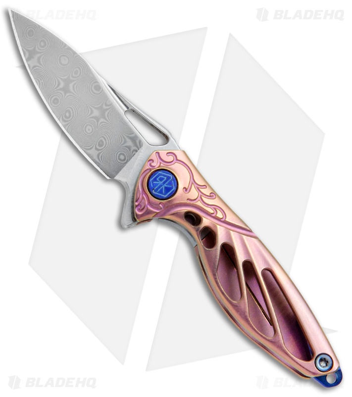Rike Knife Hummingbird Mini Flipper Knife Pink Titanium (1.5" Damascus)