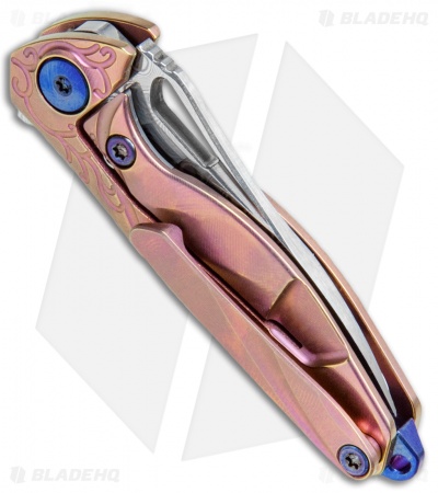 Rike Knife Hummingbird Mini Flipper Knife Pink Titanium (1.5" Damascus)