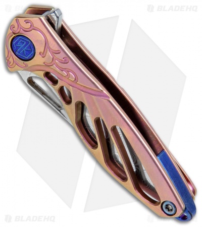 Rike Knife Hummingbird Mini Flipper Knife Pink Titanium (1.5" Damascus)