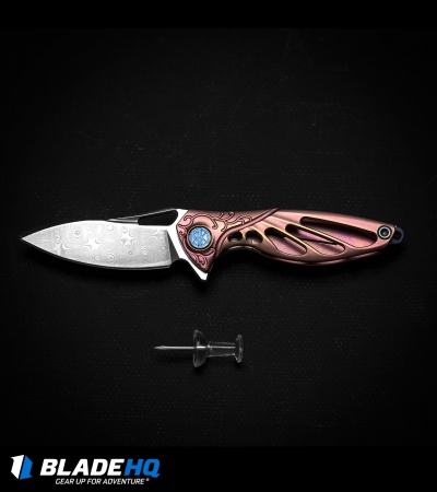 Rike Knife Hummingbird Mini Flipper Knife Pink Titanium (1.5" Damascus)