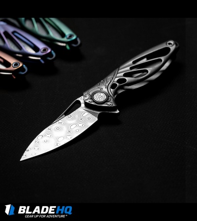 Rike Knife Hummingbird Mini Flipper Knife Gray Titanium (1.5" Damascus)
