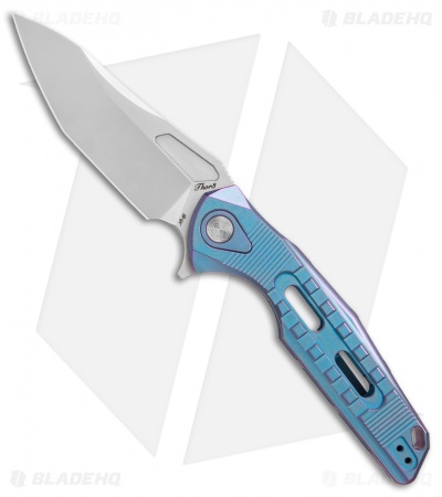 Rike Knife Thor3 Integral Frame Lock Flipper Knife Blue/Purple Ti (3.75" Satin)