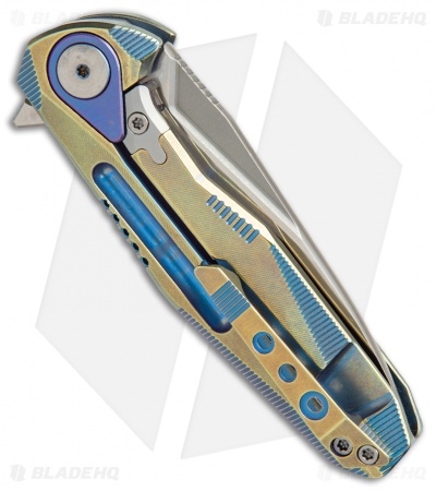 Rike Knife Thor4s Integral Frame Lock Flipper Knife Blue/Green Ti (2.3" Satin)