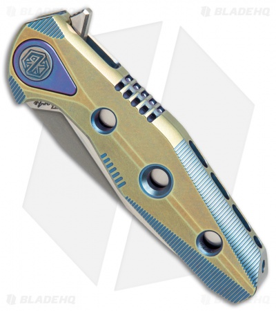 Rike Knife Thor4s Integral Frame Lock Flipper Knife Blue/Green Ti (2.3" Satin)