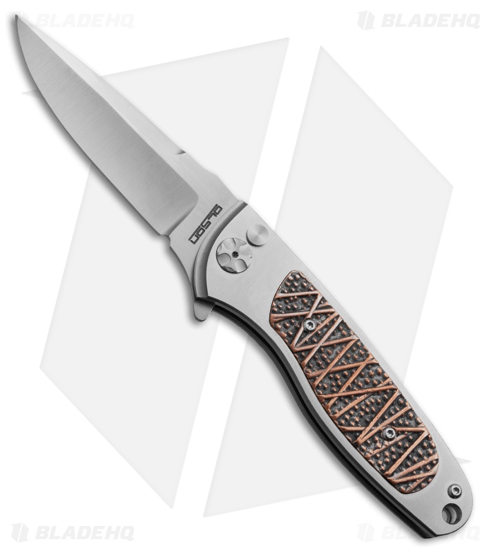 Rod Olson Custom M9 Titanium Button Lock Flipper Knife Cu TextureTech (3" Satin)
