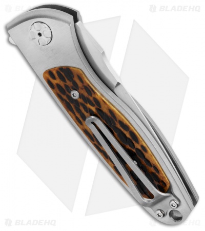 Rod Olson Custom M9 Titanium Button Lock Flipper Knife Jigged Bone (3" Satin)