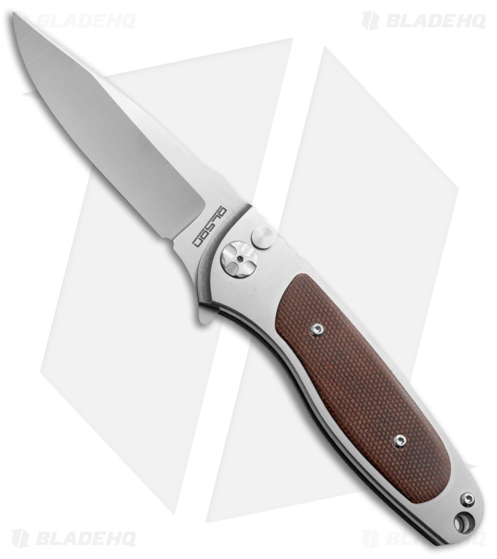 Rod Olson Custom M9 Titanium Button Lock Flipper Knife Brown Micarta (3" Satin)