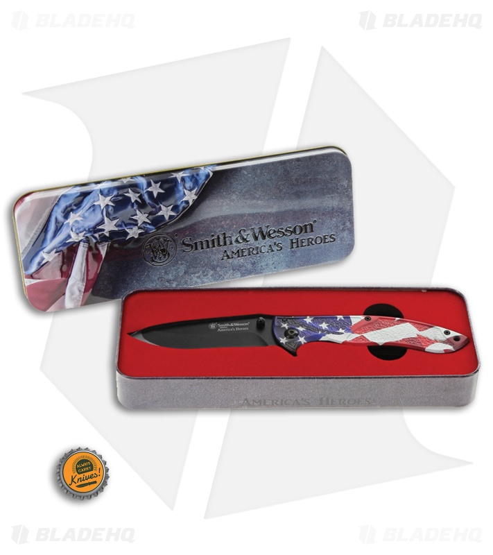 Smith & Wesson America’s Heroes Liner Lock Knife American Flag (3.25" Black)