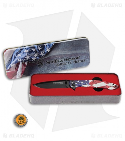 Smith & Wesson America’s Heroes Liner Lock Knife American Flag (3.25" Black)