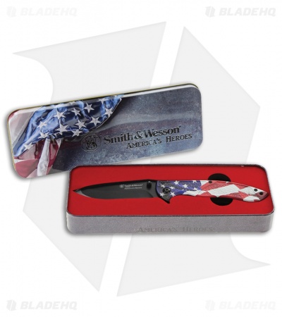 Smith & Wesson America’s Heroes Liner Lock Knife American Flag (3.25" Black)