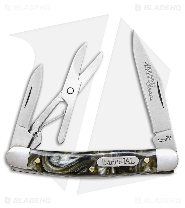 Schrade Imperial Pen Traditional Pocket Knife 2.75" Gray Swirl IMP43 w/ Scissors