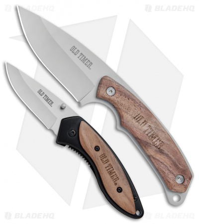 Schrade Old Timer 2 Piece Clip Folder & Fixed Blade Knife Combo Set (Set of 2)