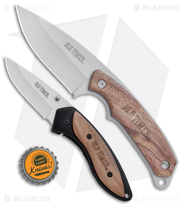 Schrade Old Timer 2 Piece Clip Folder & Fixed Blade Knife Combo Set (Set of 2)
