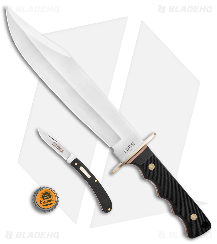 Schrade Old Timer OT Bowie Knife & Folder Black Polymer (10" Satin) 1158653