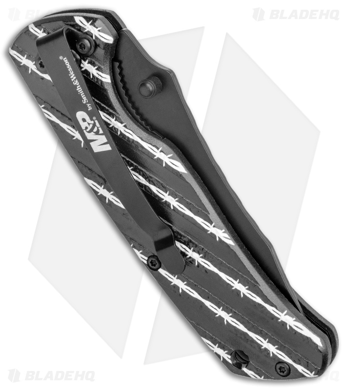 M&P American Patriot Folder Knife Black US Flag/Barbed Wire (3.25" Black Serr)
