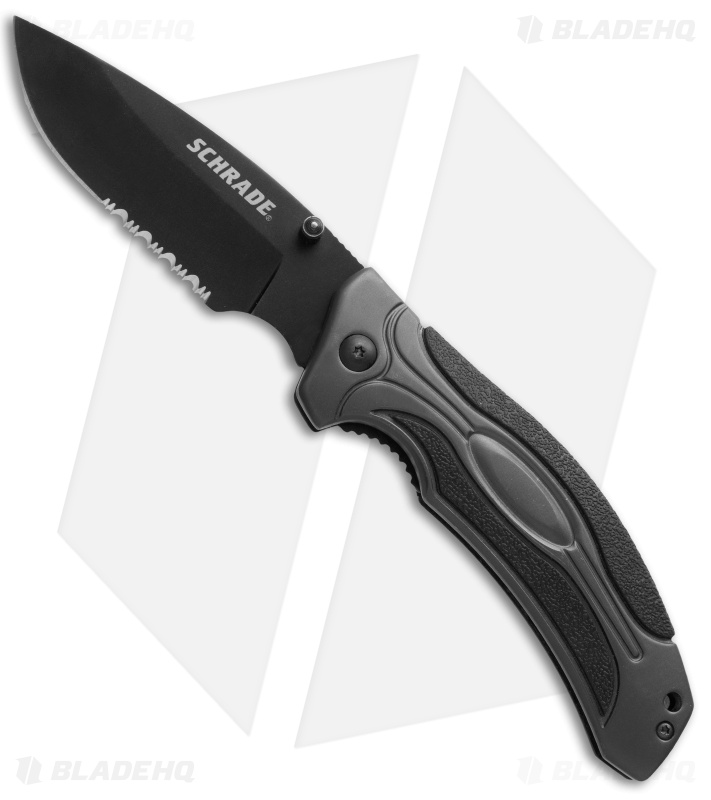 Schrade Drop Point Liner Lock Knife (3.625" Black Serr) SCH205S