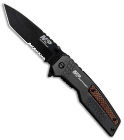 M&P Bodyguard Tanto Liner Lock Knife Black Al/Wood (3.6" Black Serr) 1085900