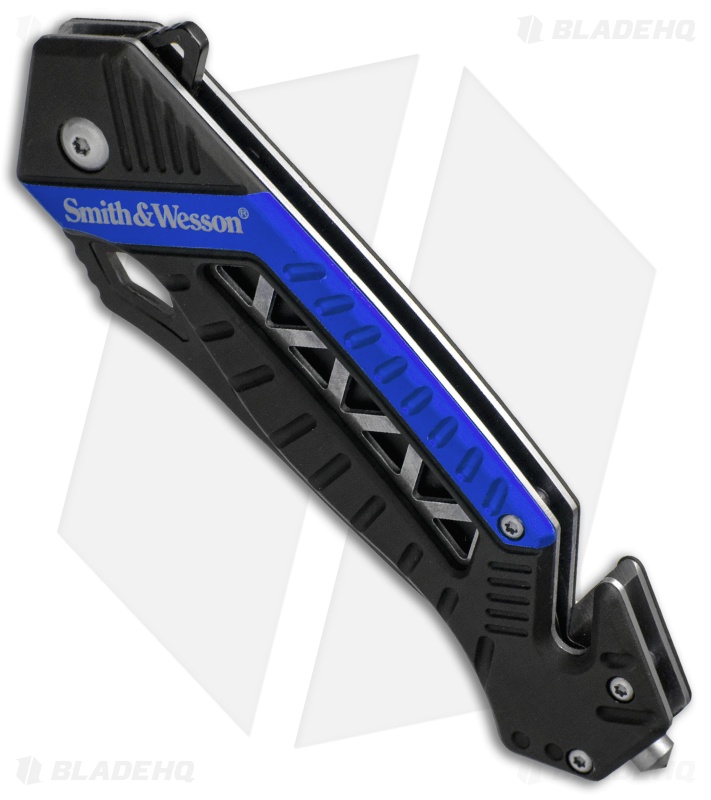 Smith & Wesson Rescue Liner Lock Knife Black/Blue (3.5" Black Serr) SW608BLS